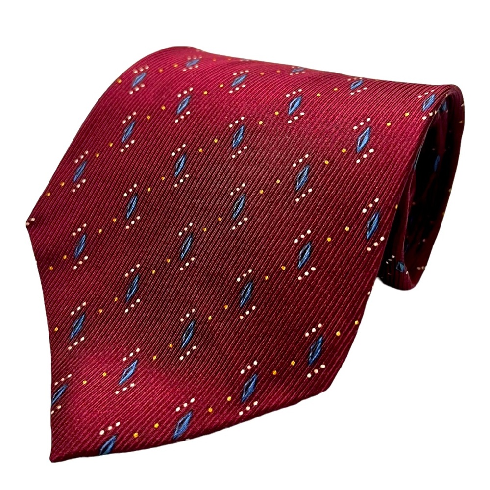 Nautica Men’s Silk Tie Maroon Blue Geometric Diamond Pattern Classic Necktie